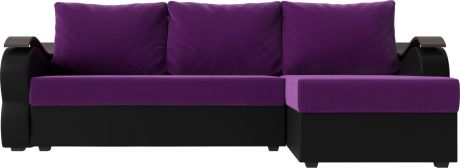 Угловой диван-кровать «Меркурий Лайт» ФиолетовыйЧерный, МикровельветЭкокожа, правый