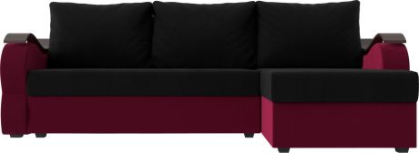 Угловой диван-кровать «Меркурий Лайт» ЧерныйБордовый, Микровельвет, правый