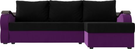 Угловой диван-кровать «Меркурий Лайт» черныйфиолетовый, Микровельвет, правый