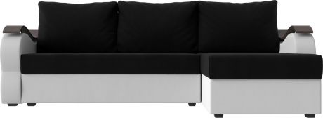 Угловой диван-кровать «Меркурий Лайт» ЧерныйБелый, МикровельветЭкокожа, правый