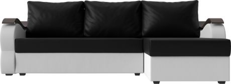 Угловой диван-кровать «Меркурий Лайт» ЧерныйБелый, Экокожа, правый