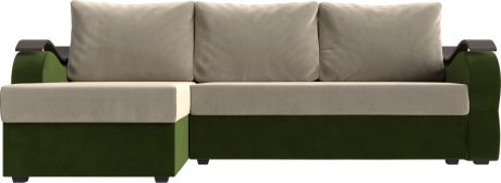 Угловой диван-кровать «Меркурий Лайт» бежевыйзеленый, Микровельвет, левый