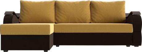 Угловой диван-кровать «Меркурий Лайт» Желтыйкоричневый, Микровельвет, левый