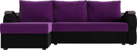Угловой диван-кровать «Меркурий Лайт» ФиолетовыйЧерный, Микровельвет, левый
