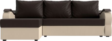 Угловой диван-кровать «Меркурий Лайт» КоричневыйБежевый, Экокожа, левый