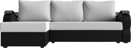 Угловой диван-кровать «Меркурий Лайт» БелыйЧерный, Экокожа, левый