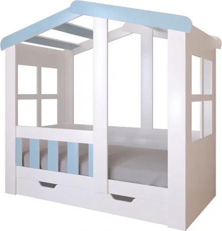 Кровать-домик с ящиком «Астра» Белый/Голубой