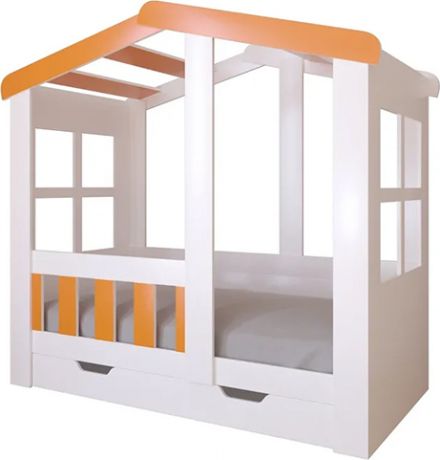 Кровать-домик с ящиком «Астра» Белый/Оранжевый