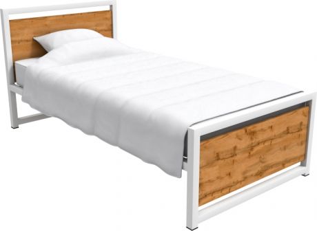 Кровать «Титан Лофт 90» Белый, дуб крафт табак, без ящиков
