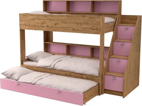 Трехъярусная кровать «Golden Kids 10.1» Дуб Вотан/Розовый