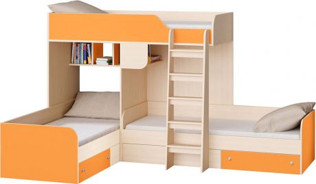 Кровать двухъярусная «Трио» Дуб молочный/Оранжевый