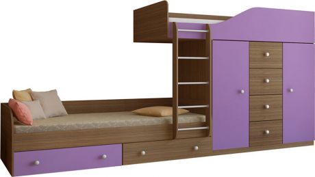Кровать-чердак «Астра 6» Дуб шамони/Фиолетовый