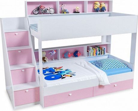 Двухъярусная кровать «Golden Kids 10» Белый/Розовый