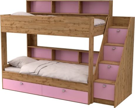 Двухъярусная кровать «Golden Kids 10» Дуб Вотан/Розовый