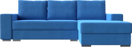Угловой диван-кровать «Дрезден» Голубой, Велюр, правый
