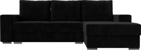 Угловой диван-кровать «Дрезден» Черный, Велюр, правый