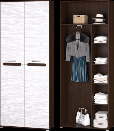 Шкаф 2-х дверный «Мишель» с выдвижной штангой Венге/Страйп белый