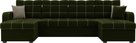 Угловой П-образный диван «Ливерпуль» Зеленый, Микровельвет