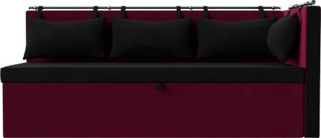 Кухонный угловой диван «Метро» ЧерныйБордовый, Микровельвет, правый