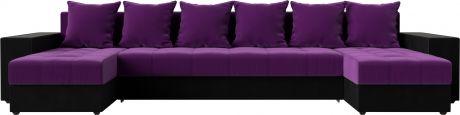 Угловой П-образный диван «Дубай» Фиолетовый\Черный, Микровельвет