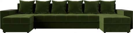 Угловой П-образный диван «Дубай» Зеленый, Микровельвет