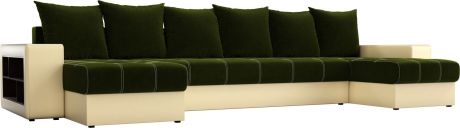 Угловой П-образный диван «Дубай» ЗеленыйБежевый, МикровельветЭкокожа