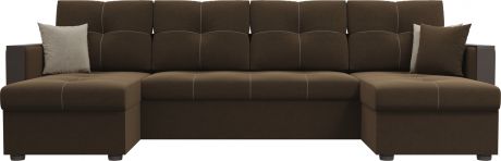 Угловой П-образный диван «Валенсия» Коричневый, Микровельвет