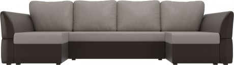 Угловой П-образный диван «Гесен» бежевыйкоричневый, РогожкаЭкокожа