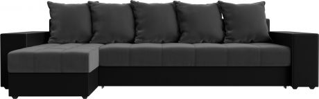 Угловой диван-кровать «Дубай» Серыйчерный, ВелюрЭкокожа, левый