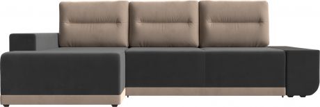 Угловой диван-кровать «Чикаго» серыйбежевый, Велюр, левый