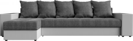 Угловой диван-кровать «Дубай» Серыйбелый, РогожкаЭкокожа, левый