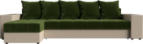 Угловой диван-кровать «Дубай» ЗеленыйБежевый, МикровельветЭкокожа, левый
