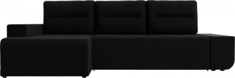 Угловой диван-кровать «Чикаго» Черный, Микровельвет, левый