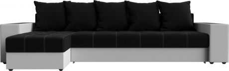Угловой диван-кровать «Дубай» ЧерныйБелый, МикровельветЭкокожа, левый
