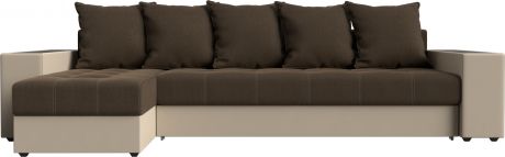 Угловой диван-кровать «Дубай» КоричневыйБежевый, РогожкаЭкокожа, левый