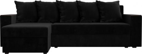 Угловой диван-кровать «Дубай лайт» Черный, Велюр, левый