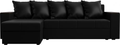 Угловой диван-кровать «Дубай лайт» Черный, Экокожа, левый