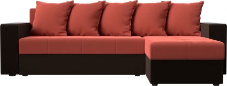 Угловой диван «Дубай лайт» КоралловыйКоричневый, Микровельвет, правый