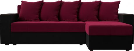 Угловой диван «Дубай лайт» БордовыйЧерный, Микровельвет, правый