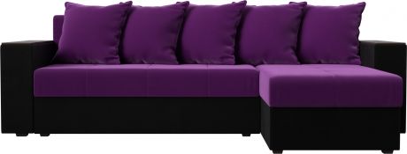 Угловой диван «Дубай лайт» ФиолетовыйЧерный, Микровельвет, правый