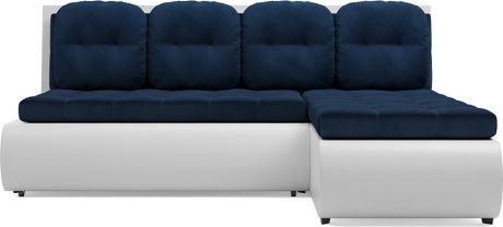 Угловой диван «Кормак» Темно-синий Luna 034 + экокожа белая