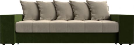 Диван-кровать «Дубай» бежевыйзеленый, Микровельвет, полки справа