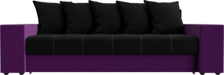 Диван-кровать «Дубай» черный\фиолетовый, Микровельвет, полки справа