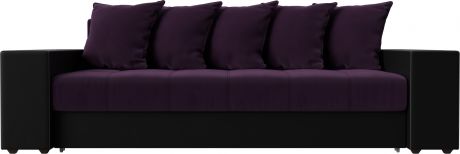 Диван-кровать «Дубай» Фиолетовый\Черный, Велюр\Экокожа, полки слева