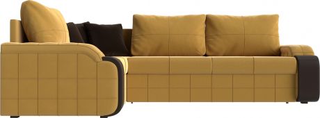 Угловой диван-кровать «Николь» Желтыйкоричневый, МикровельветЭкокожа, левый