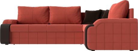 Угловой диван-кровать «Николь» КоралловыйКоричневый, МикровельветЭкокожа, правый