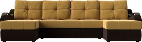 Угловой П-образный диван «Меркурий» Желтыйкоричневый, Микровельвет