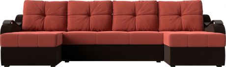 Угловой П-образный диван «Меркурий» КоралловыйКоричневый, Микровельвет