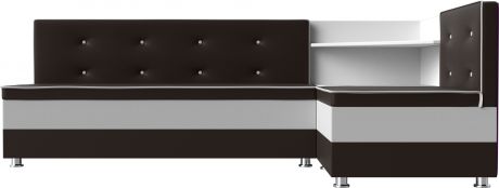 Кухонный угловой диван «Милан» коричневыйбелый, Экокожа, правый