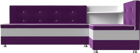 Кухонный угловой диван «Милан» ФиолетовыйБелый, МикровельветЭкокожа, правый